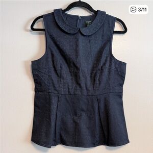 NWT J. Crew Navy Patterned Collared Peplum Formal Blouse